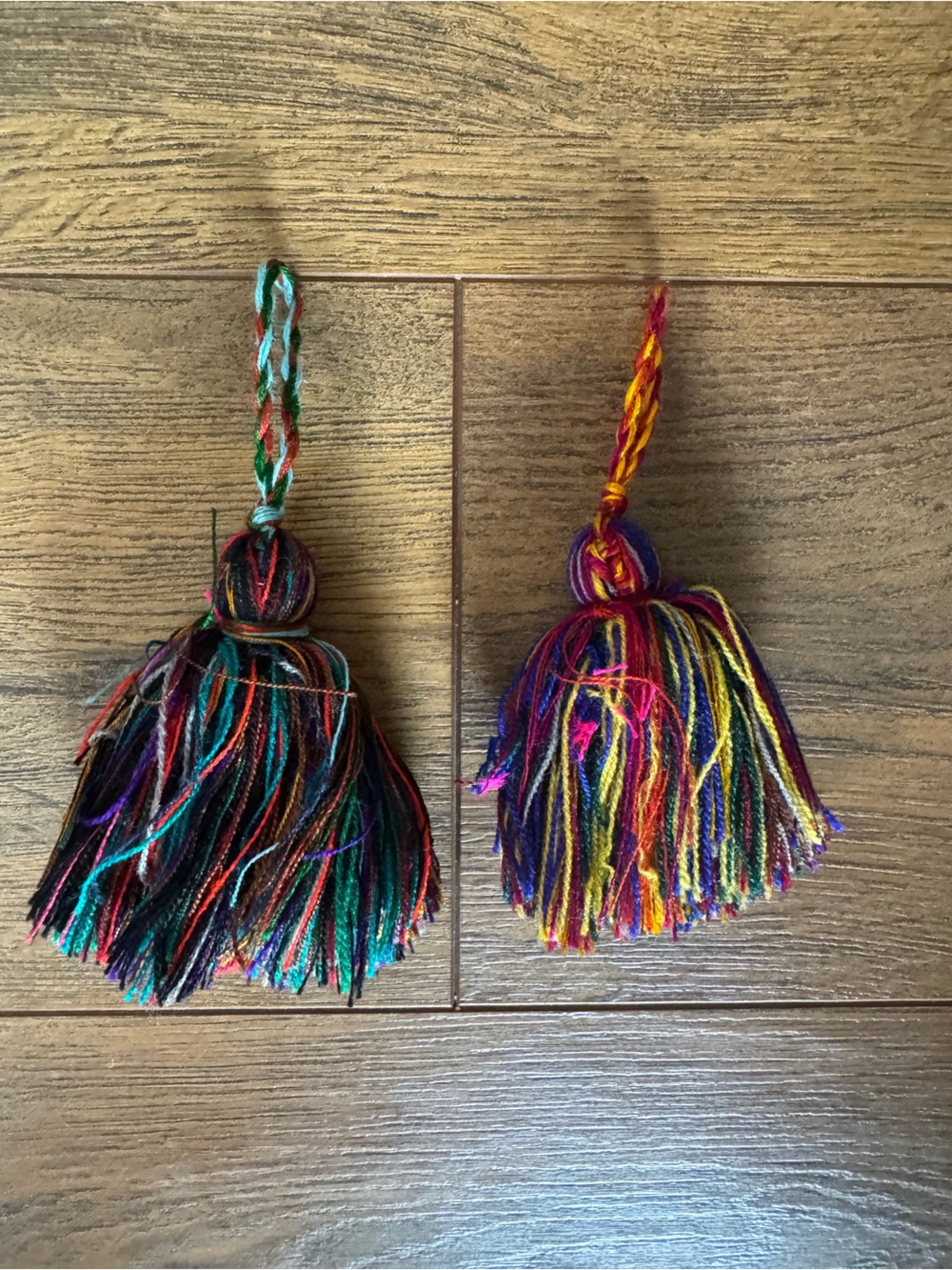 Hand Woven Mayan Textiles Colorful Multicolor Yarn Tassels - Pair